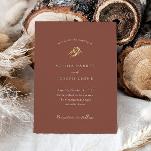 bruin minimalistisch Hoefijzer   Rustic Wedding Go Folie Uitnodiging