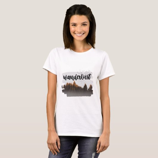 Bruin minimalistisch Wanderlust Mountains bos T-shirt (Voorkant volledig)