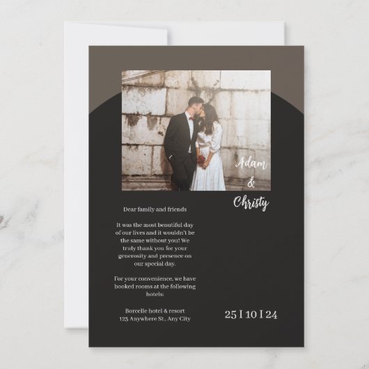 Bruin Minimalistisch Zwart Foto Gepersonaliseerde  Kaart (Achterkant)