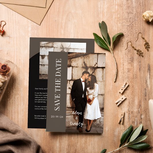 Bruin Minimalistisch Zwart Foto Gepersonaliseerde  Kaart