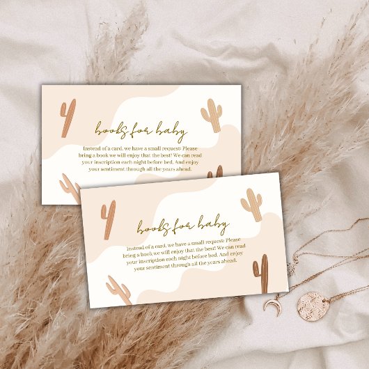 Bruin Modern Boho Cactus Boeken voor Baby shower Informatiekaartje