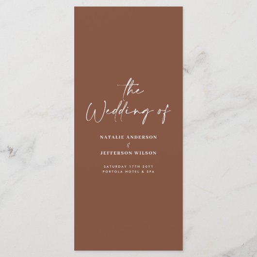 Bruin modern eenvoudig elegant script bruiloft menu (Achterkant)