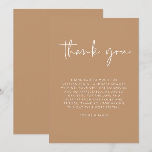 Bruin Modern Genderneutraal Baby shower Dank u Kaart (Voorkant / Achterkant)