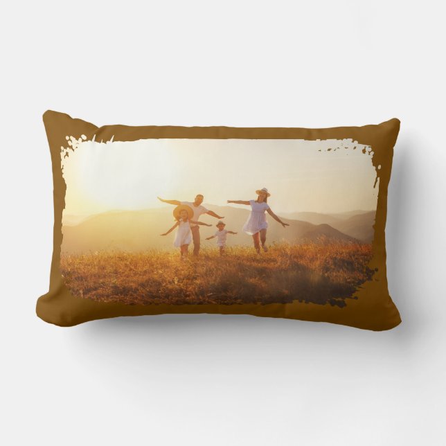 Bruin Modern Grunge Border Foto Kussen (Voorkant)