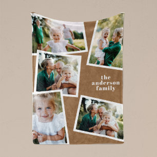 Bruin, modern, multi-fotofamiliecadeau voor thuisd fleece deken