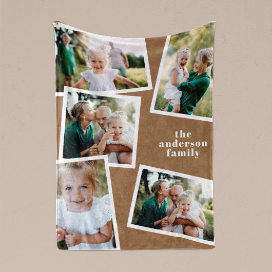 Bruin, modern, multi-fotofamiliecadeau voor thuisd fleece deken