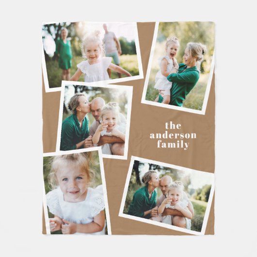 Bruin, modern, multi-fotofamiliecadeau voor thuisd fleece deken (Voorkant)