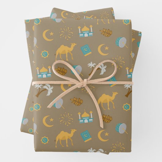 Bruin Modern Ramadan Eid Mubarak Happy Eid Inpakpapier Vel (In situ)