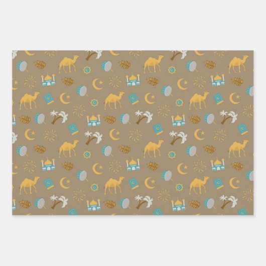 Bruin Modern Ramadan Eid Mubarak Happy Eid Inpakpapier Vel (Voorkant)