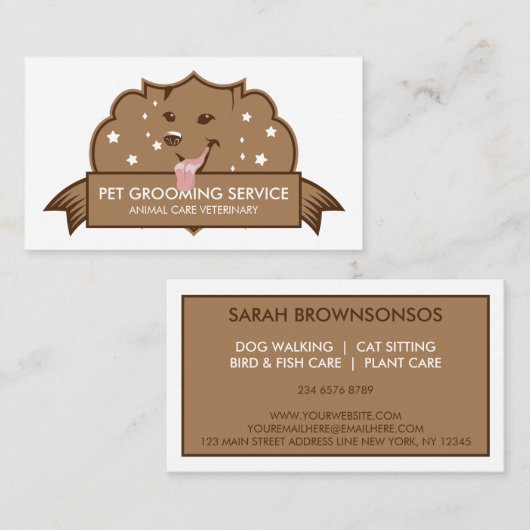 Bruin Modern Retro Dog Visitekaartje (Voorkant / Achterkant)