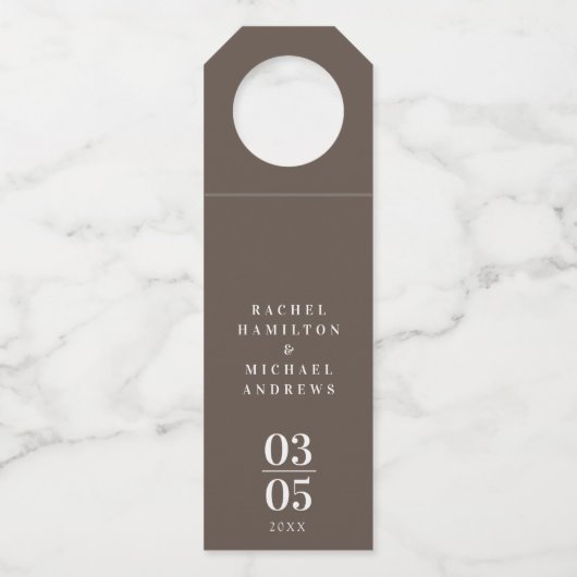 Bruin Modern Simpel Wedding Flessenhanger (Voorkant)