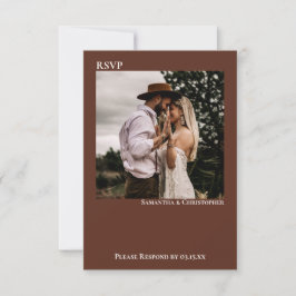 Bruin Modern Simple Minimalist Photo Wedding RSVP Kaartje
