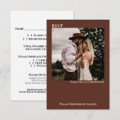 Bruin Modern Simple Minimalist Photo Wedding RSVP Kaartje (Voorkant / Achterkant)