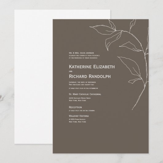 Bruin Modern Two Venue Wedding Uitnodiging (Voorkant / Achterkant)