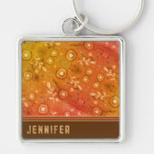 Bruin Moderne Bloemen Aangepaste NaamContact Sleutelhanger (Voorkant)