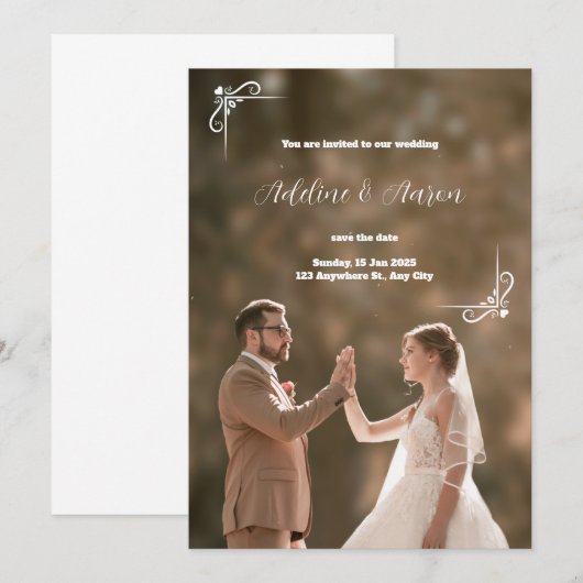 Bruin Moderne Huwelijksuitnodiging Kaart (Voorkant / Achterkant)