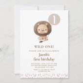 Bruin Moderne Safari Leeuw Wild Een 1e Verjaardag Kaart (Voorkant)