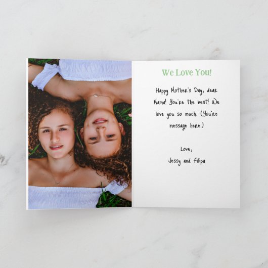 BRUIN Moeder Moederdag kaart met foto, bloemig let (Binnen)