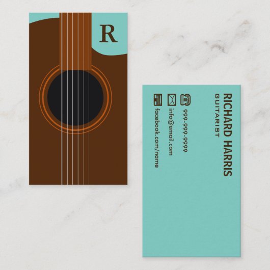 Bruin Monogram Akoestische gitarist Visitekaartje (Voorkant / Achterkant)