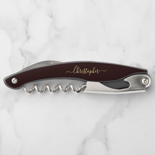 Bruin Monogram Bierwijn Kurkentrekker Flesopener (Achterkant)