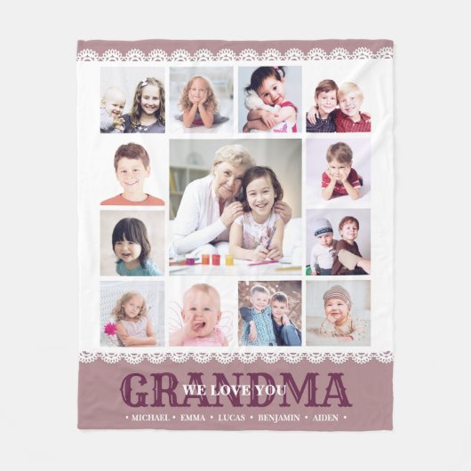 Bruin Monogram Fotocollage Fleece Deken (Voorkant)