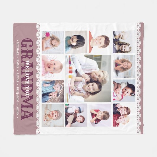 Bruin Monogram Fotocollage Fleece Deken (Voorkant (Horizontaal))