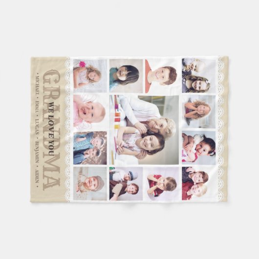 Bruin Monogram Fotocollage Fleece Deken (Voorkant (Horizontaal))
