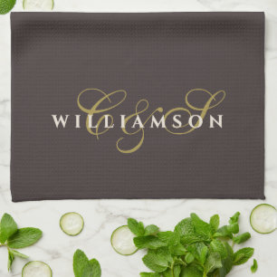 Bruin Monogram Gouden Crème Minimalistisch Chic Ko Theedoek