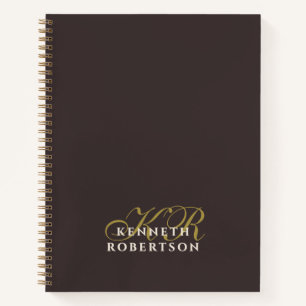 Bruin Monogram Gouden Crème Minimalistische Elegan Notitieboek