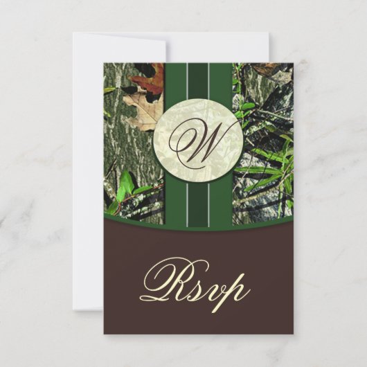 Bruin monogram jachtkamp bruiloft RSVP-kaarten RSVP Kaartje (Voorkant)