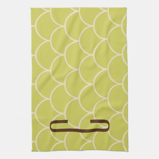 Bruin Monogram op Retro Groen Patroon Theedoek (Verticaal)