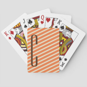 Bruin Monogram op Retro Oranje Diagonale Strepen Pokerkaarten