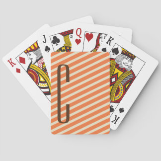 Bruin Monogram op Retro Oranje Diagonale Strepen Pokerkaarten