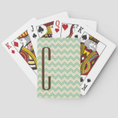 Bruin Monogram op Turquoise Groen Chevron Patroon Speelkaarten (Achterkant)