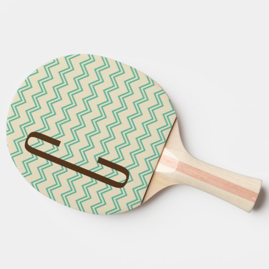 Bruin Monogram op Turquoise Groen Chevron Patroon Tafeltennisbatje (Zijkant)