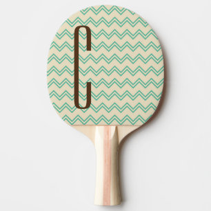 Bruin Monogram op Turquoise Groen Chevron Patroon Tafeltennisbatje