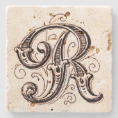 bruin monogram "R" Stenen Onderzetter (Voorkant)