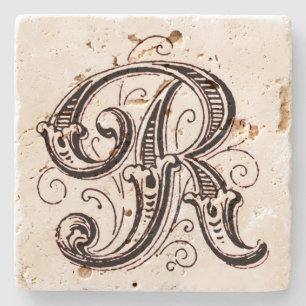 bruin monogram "R" Stenen Onderzetter