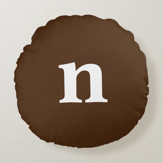 Bruin Monogram Round Pillow Rond Kussen (Voorkant)
