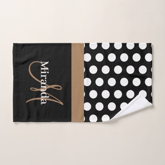 Bruin Monogram Zwart Wit Polka Dot Bad Handdoek (Handdoek)