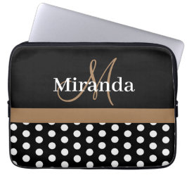 Bruin Monogram Zwart Wit Polka Dot Laptop Sleeve