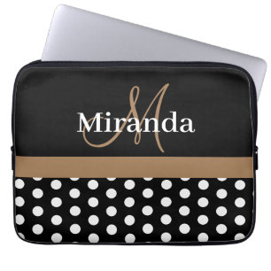 Bruin Monogram Zwart Wit Polka Dot Laptop Sleeve