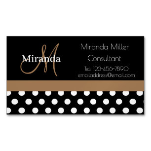 Bruin Monogram Zwart Wit Polka Dot Magnetisch Visitekaartje