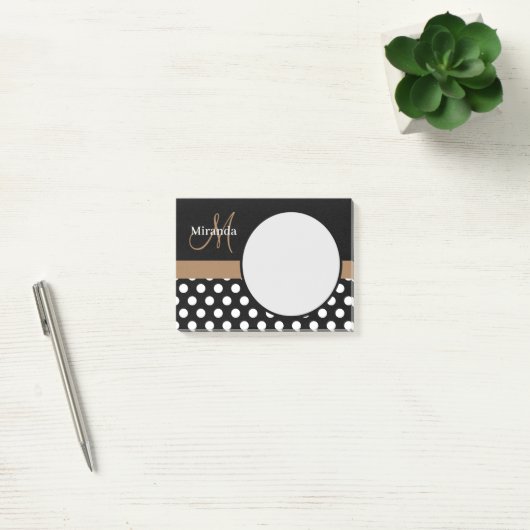 Bruin Monogram Zwart Wit Polka Dot Post-it® Notes (Kantoor)