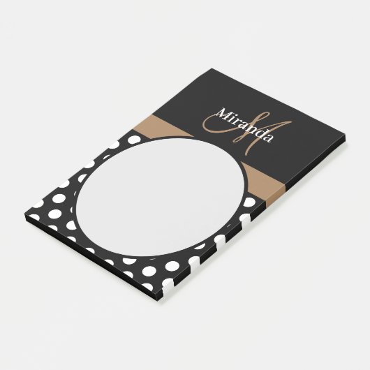 Bruin Monogram Zwart Wit Polka Dot Post-it Notitie Post-it® Notes (Schuin)