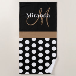 Bruin Monogram Zwart Wit Polka Dot Strandlaken