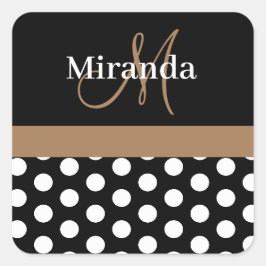 Bruin Monogram Zwart Wit Polka Dot Vierkante Sticker