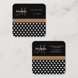 Bruin Monogram Zwart Wit Polka Dot Vierkante Visitekaartje