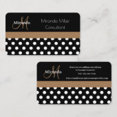 Bruin Monogram Zwart Wit Polka Dot Visitekaartje (Voorkant / Achterkant)
