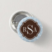 Bruin Monogrammed Blue Anchor Pattern Ronde Button 3,2 Cm (Voorkant /achterkant)